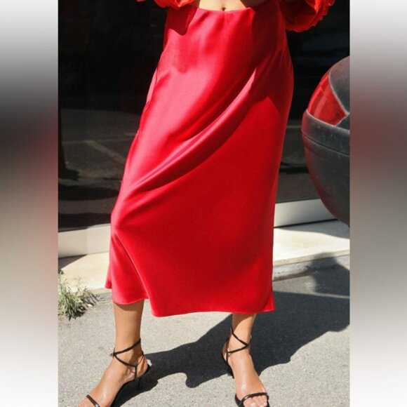 ZARA SATIN EFFECT MIDI SKIRT - Picture 1 of 4